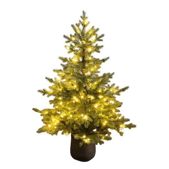 Nearly Natural 4ft. Pre-Lit Artificial Christmas Tree in Gray Ceramic Planter